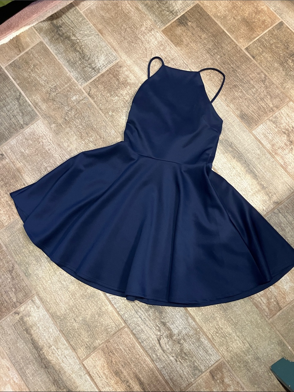 Windsor Navy Blue Spaghetti Strap Prom Dress